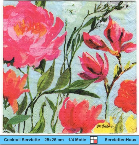 Rosa Blumen auf blau - 1 Cocktail Serviette